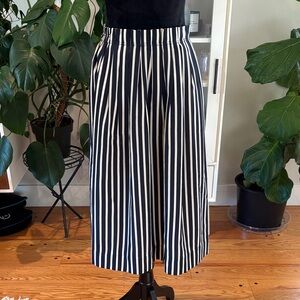 J. Crew Navy and White Striped Pleated Waist Skirt with Pockets